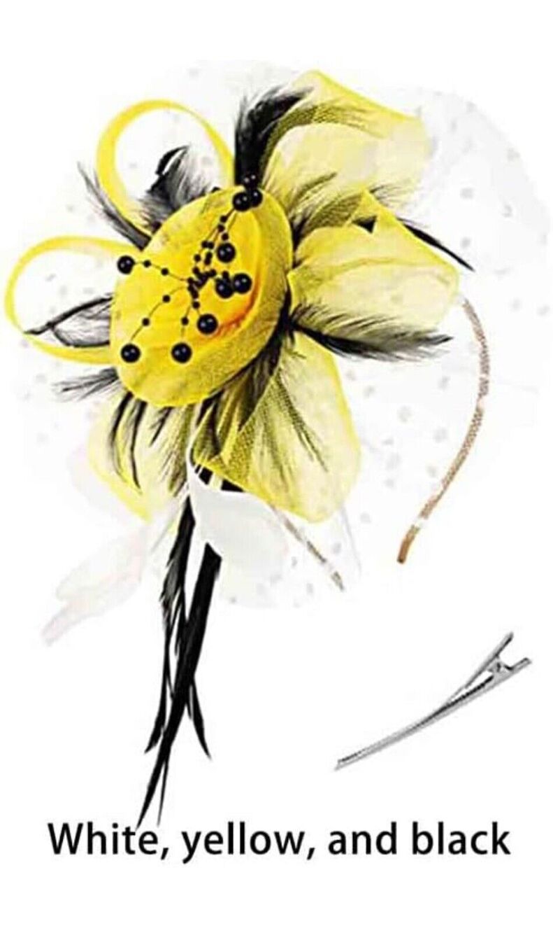 Black/Yellow Feather Mesh Fascinator Hat Clip/Band Wedding Tea Cocktail Party